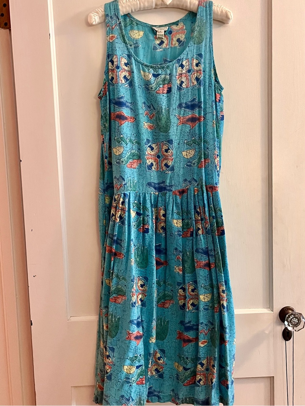 Aqua Blue Sleeveless Beachy Print Sundress, Vintage & Rare, Sultana by Adini - Picture 2 of 9